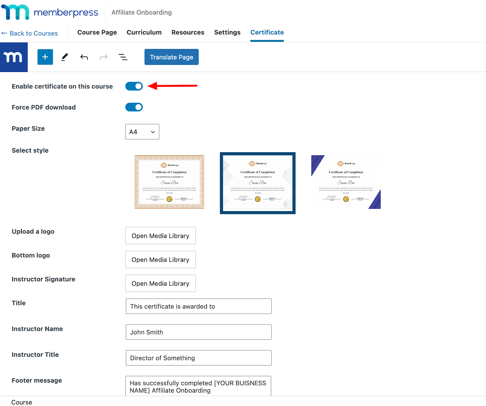 certificate for onboarding courses for your affiliate program