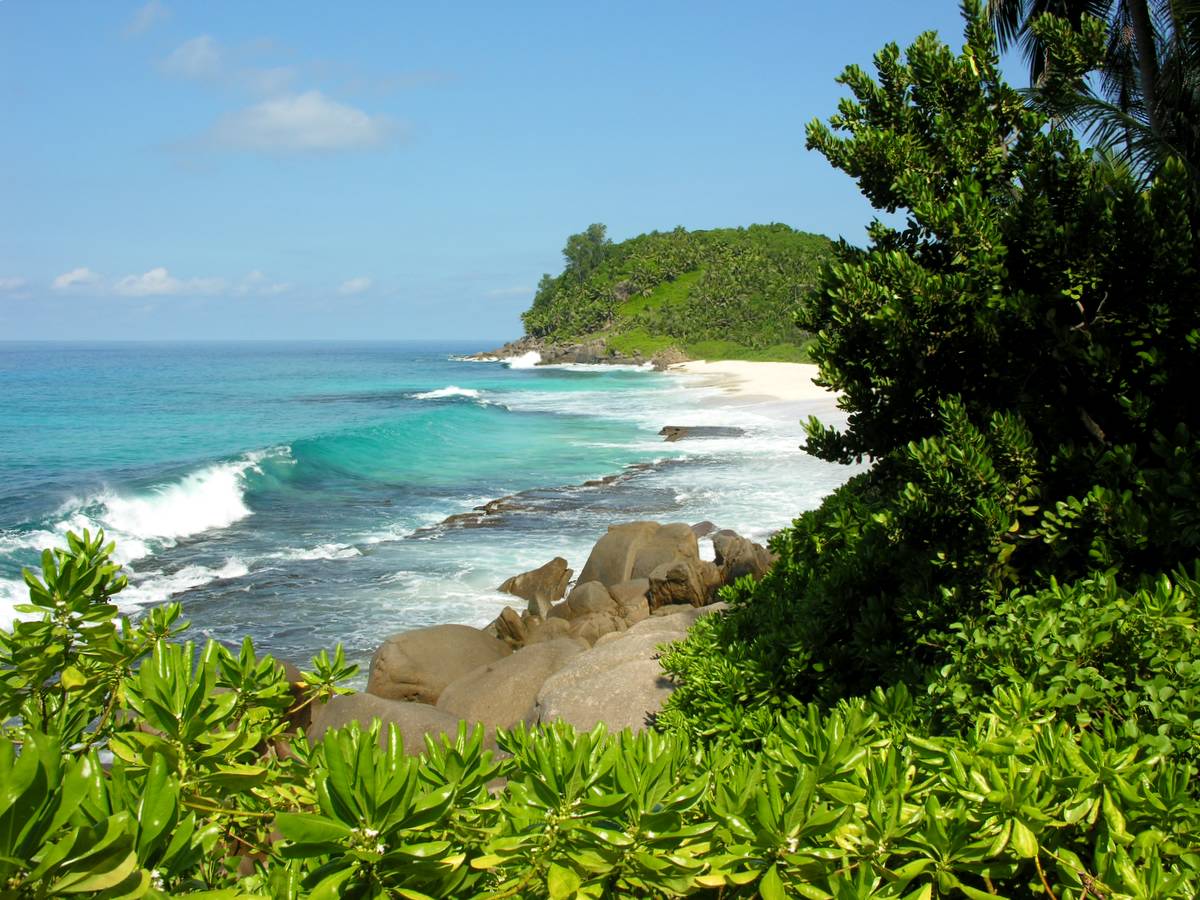 Gushing waves on the seashore in tropical vacation.