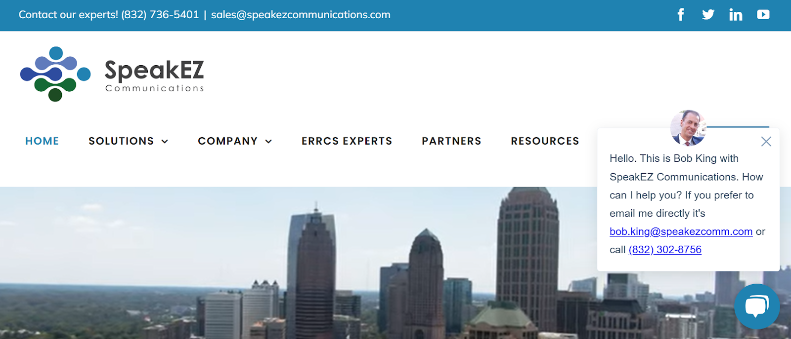 SpeakEZ website snapshot highlighting the services it offers.