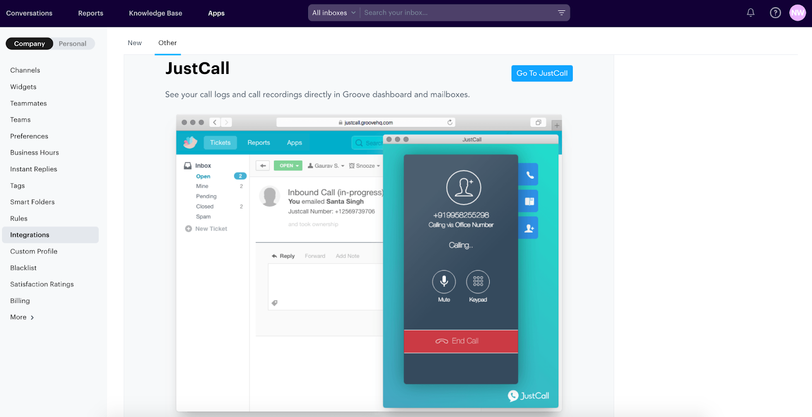 Integrating JustCall with Groove.