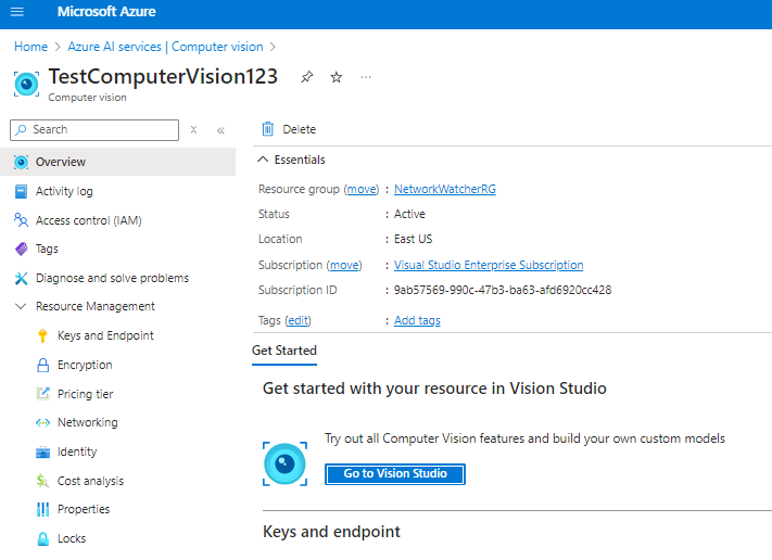 Azure Computer Vision Resource