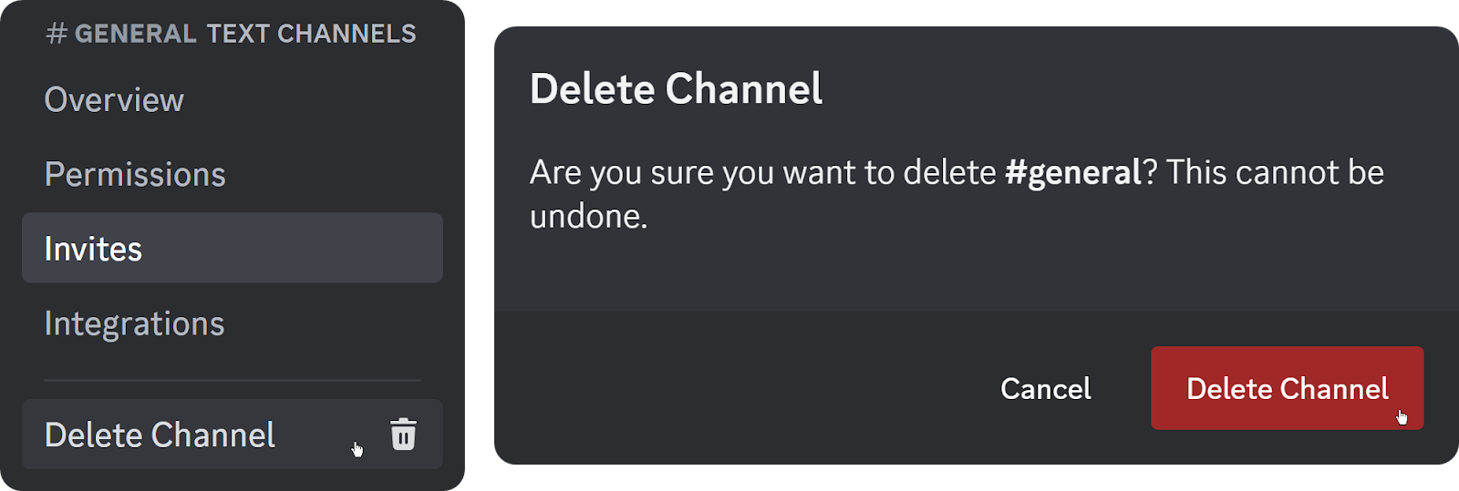 Steps of deleting a channel on Discord