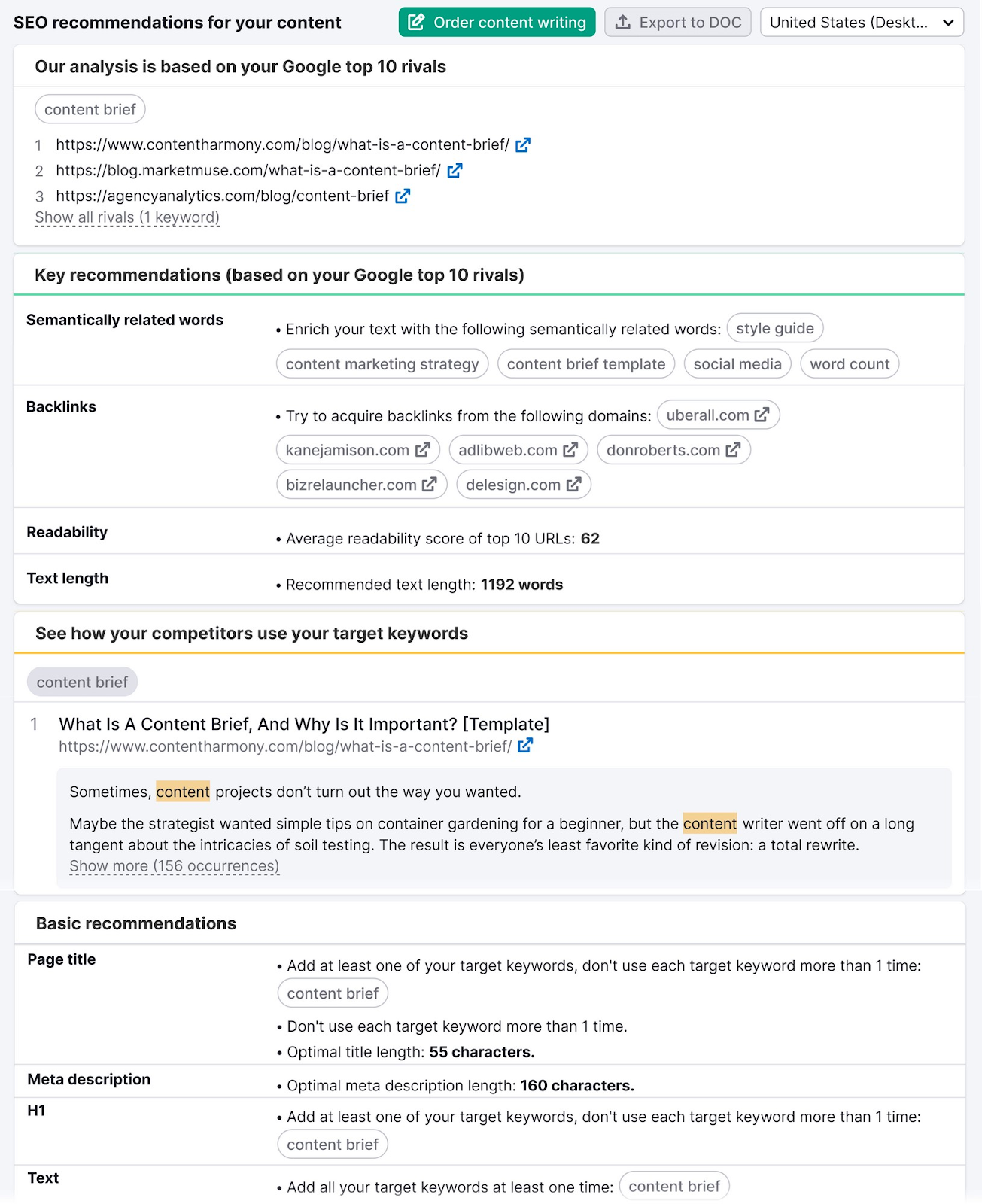 A brief generated by the SEO Content Template tool