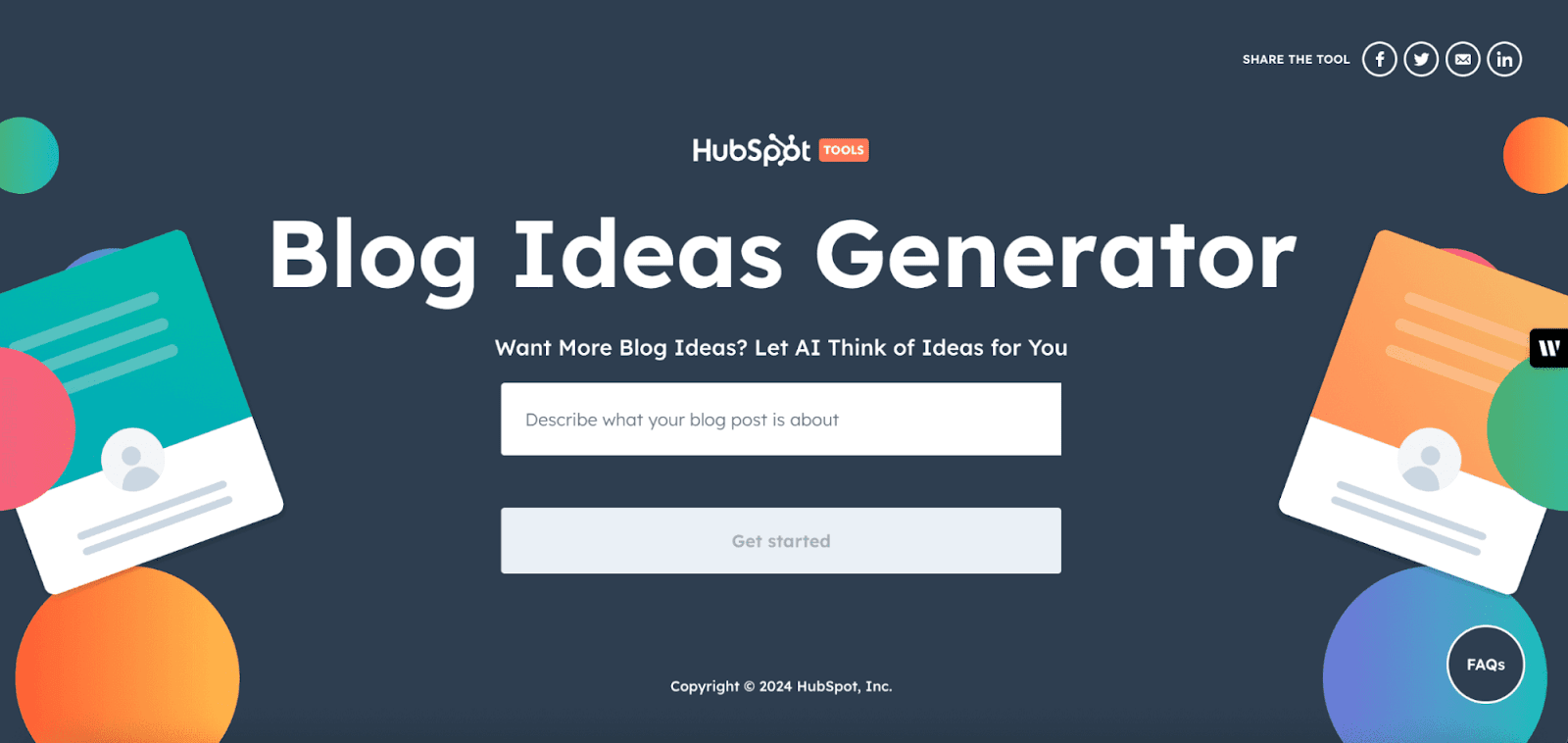 Blog Ideas Generator Page of Hubspot