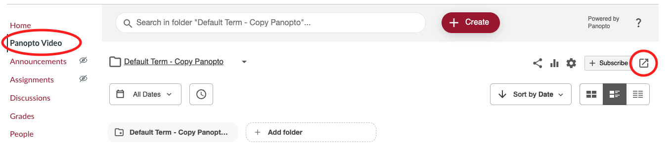 A screenshot of the Panopto Video Canvas page.