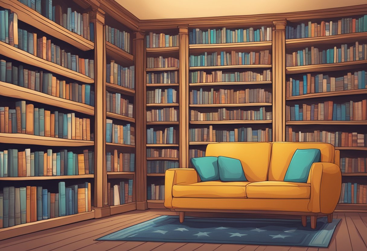 Celebrities' biographies on a bookshelf in a cozy library