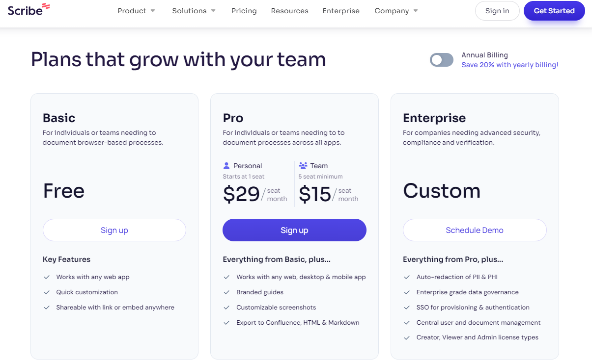 Pricing Plans for Scribe