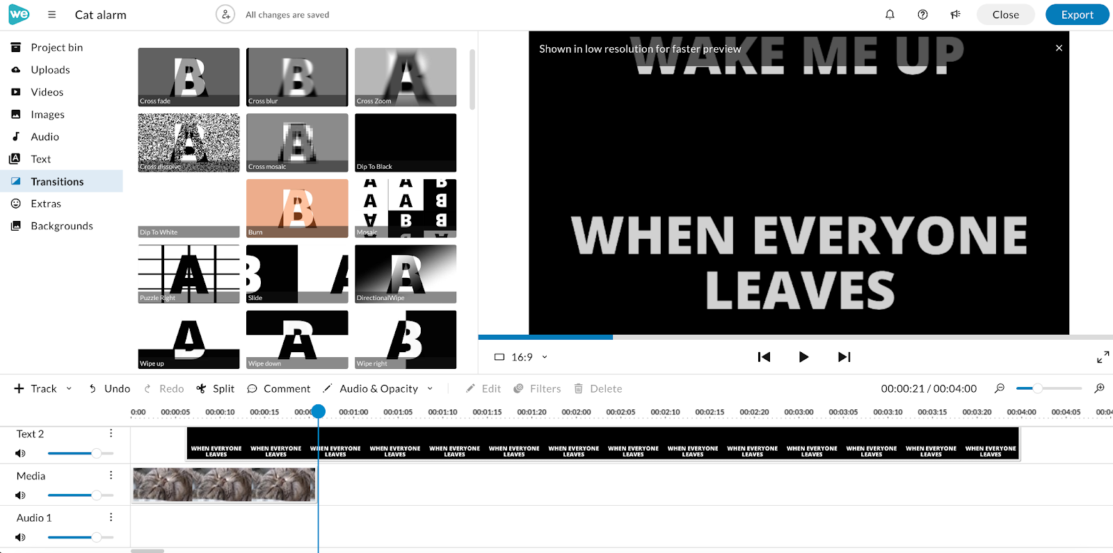 Adding a transition to footage in WeVideo.