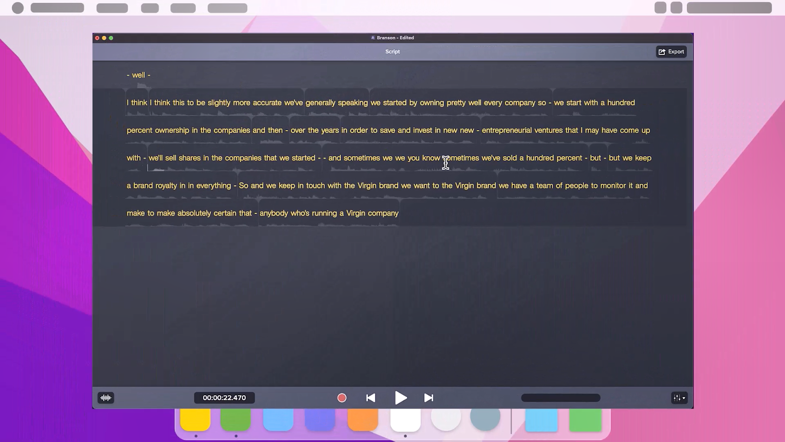 Audiate's text-based editing feature.