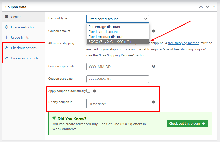 coupon settings for WooCommerce discount