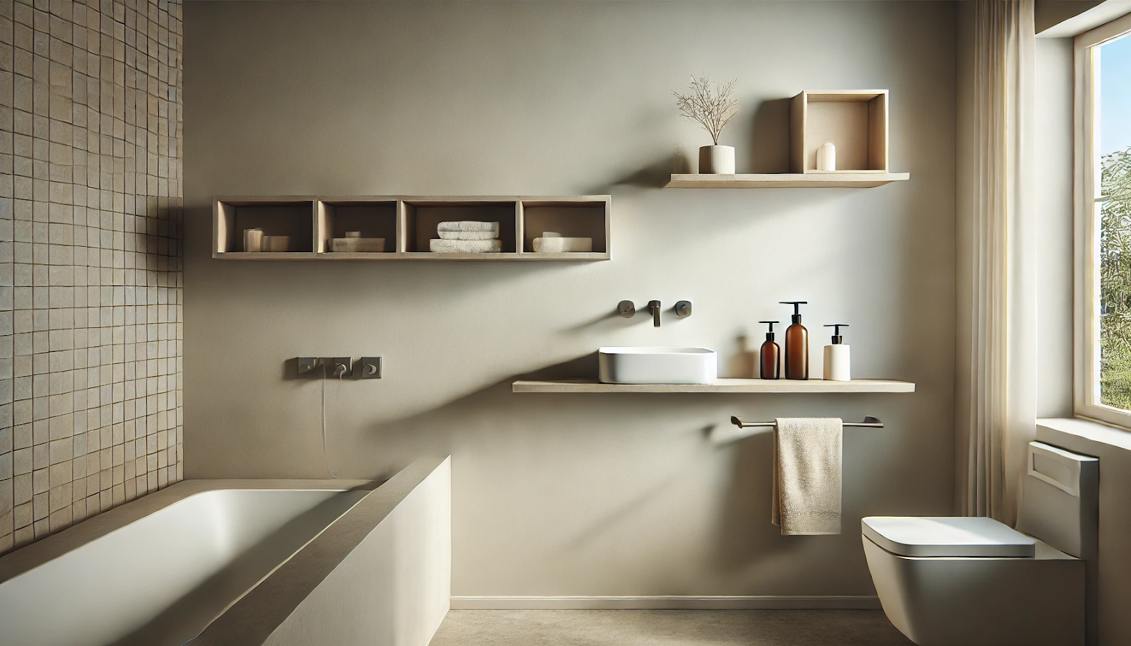 image showcasing bathroom shelves on the walls