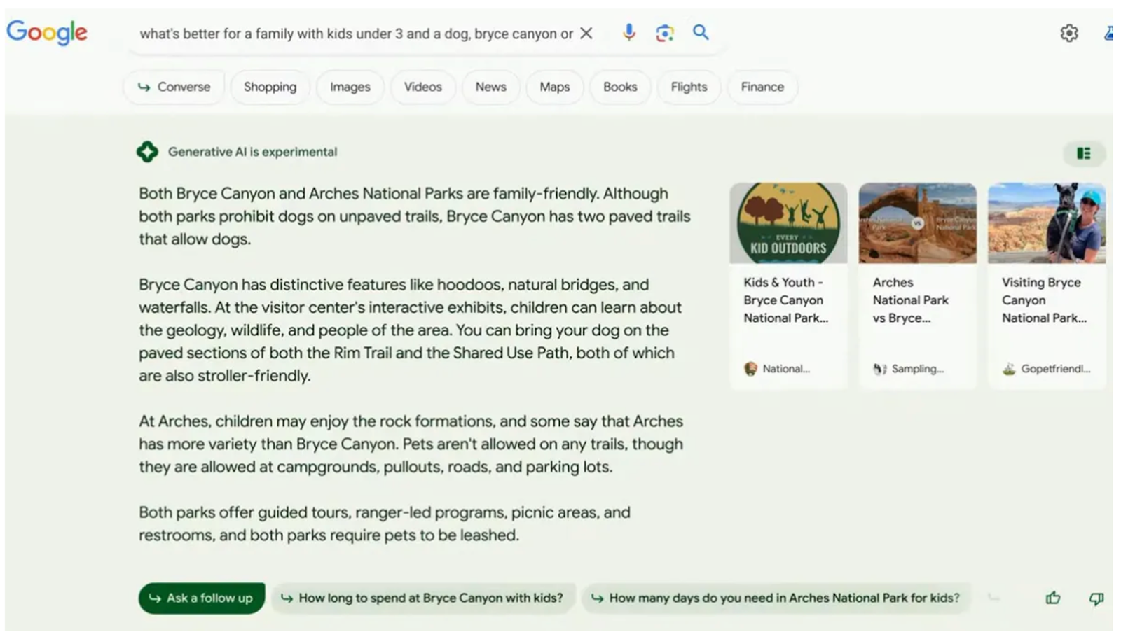 A screengrab of Google's generative AI snippet that now appears with searches. It is an AI written except culminated from a mix of different articles, then linking to a few articles it took information from. 