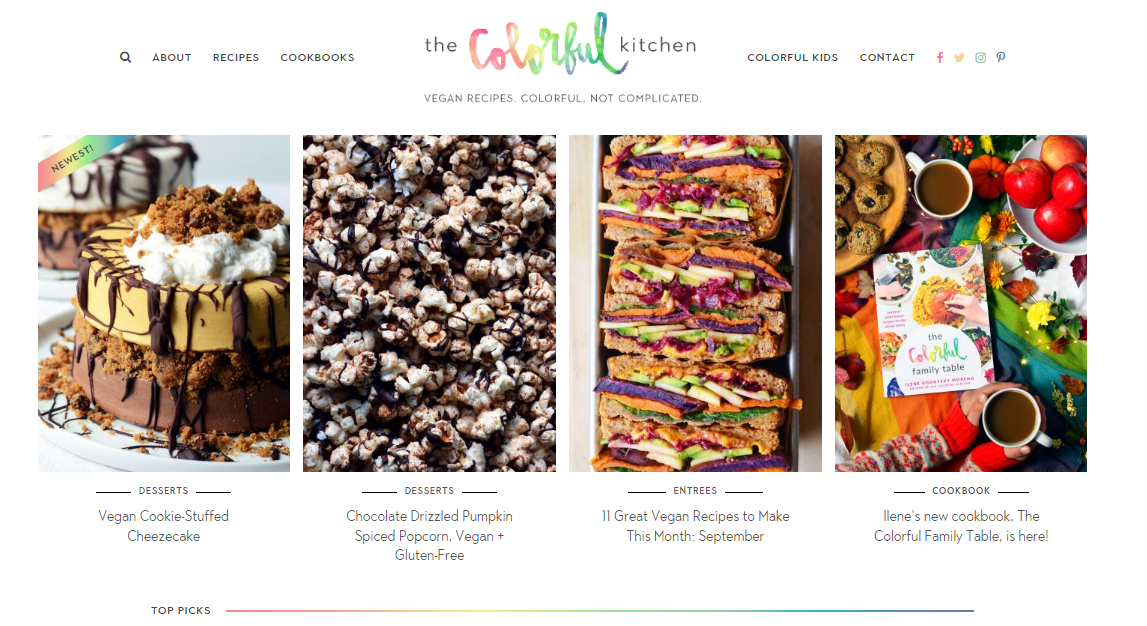 The Colorful Kitchen blog for blog page examples