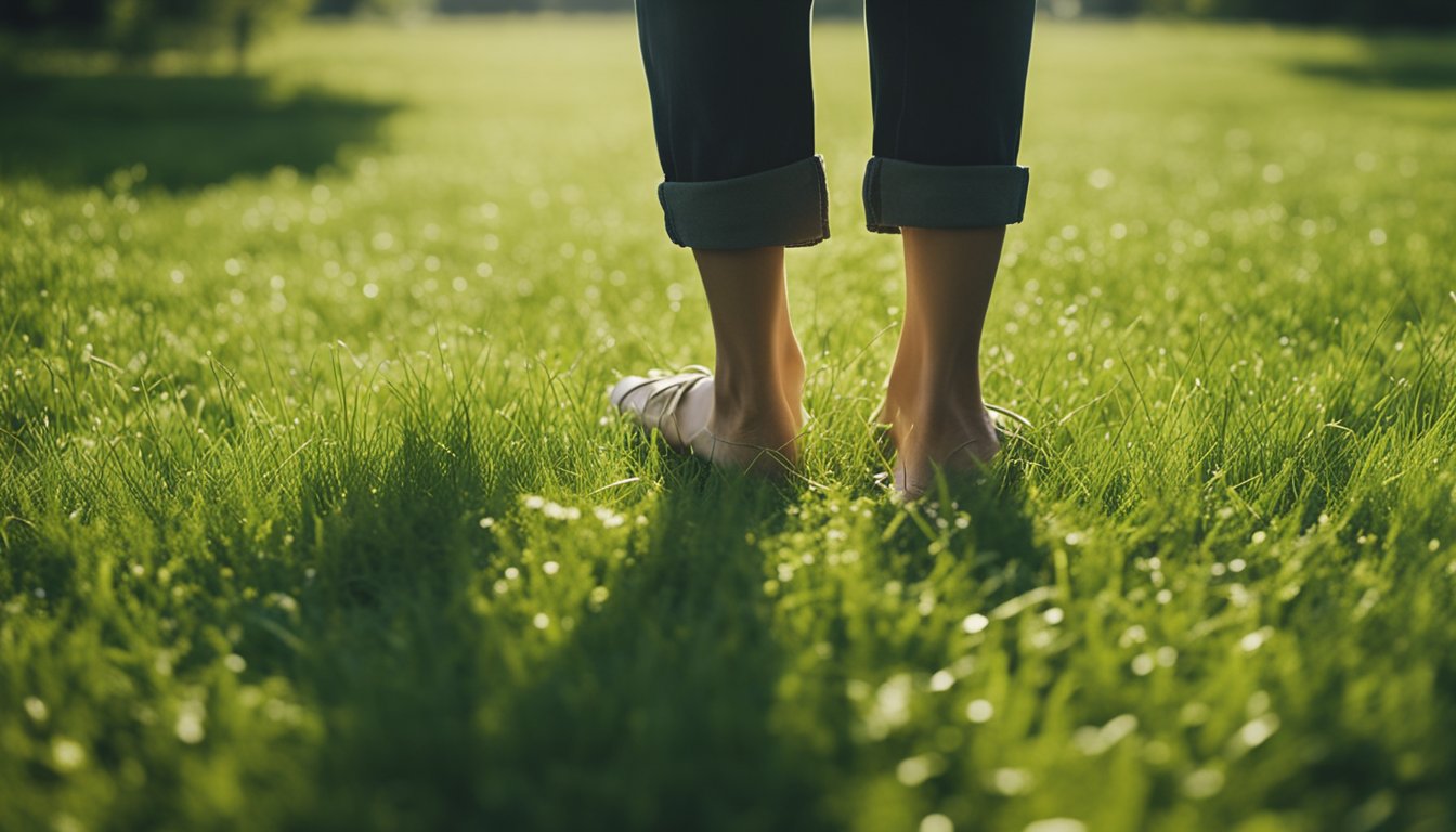Physical Grounding Exercise With Bare Feet on the Ground