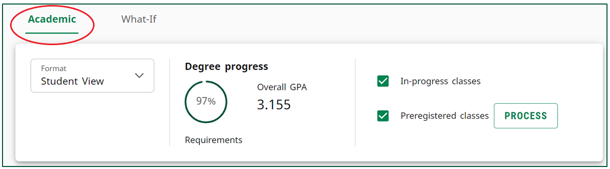 Image with the Academic link circled in DegreeWorks