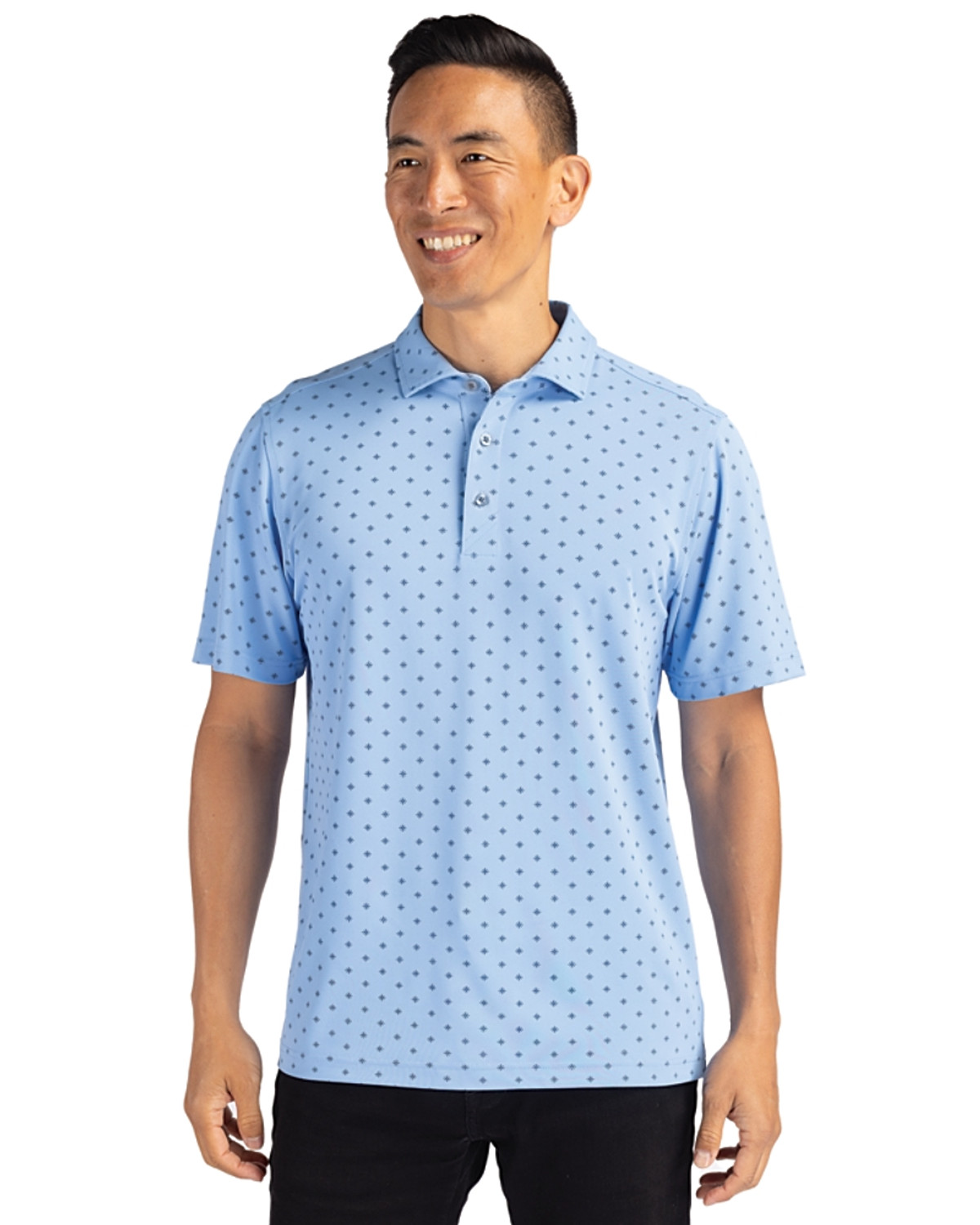 Cutter & Buck Virtue Eco Pique Tile Print Recycled Mens Polo in Atlas Blue