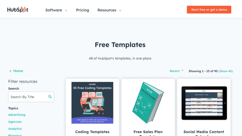 Examples of Resource Pages: Hubspot
