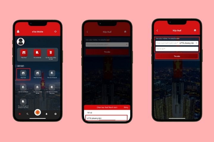 Chọn Nộp thuế, Chọn loại thuế thanh toán và điền đầy đủ thông tin cần thiết