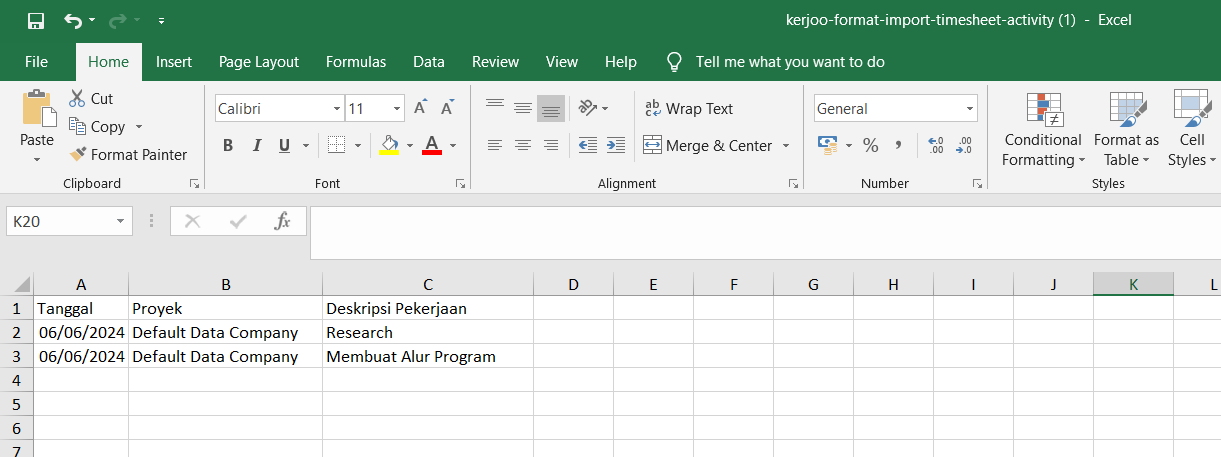 Tampilan Isi File Excel