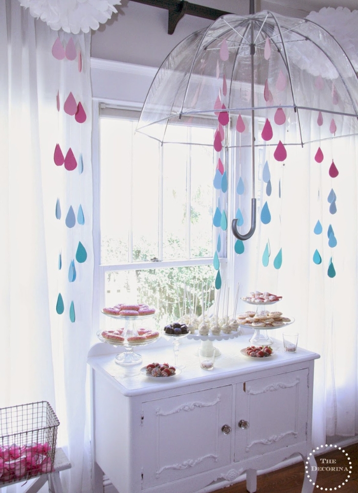 baby sprinkle food table with umbrella