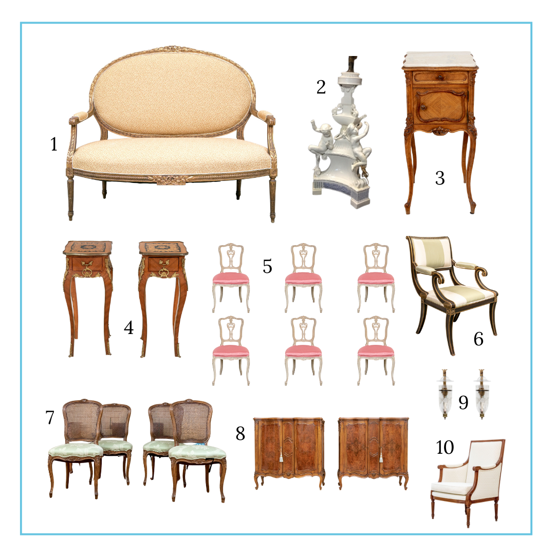 Nancy’s curation includes an assortment of chairs and seating plus accent tables.