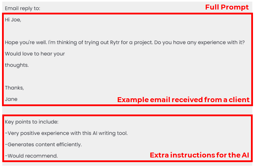 Example AI prompt for email copywriting