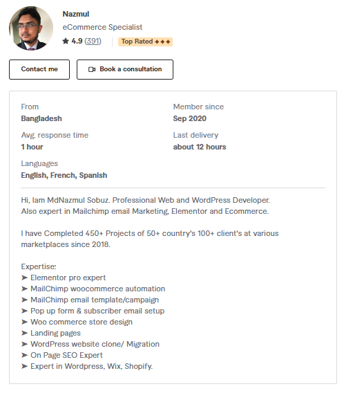 Nazmul's Fiverr profile - the best ecommerce website developer on fiverr