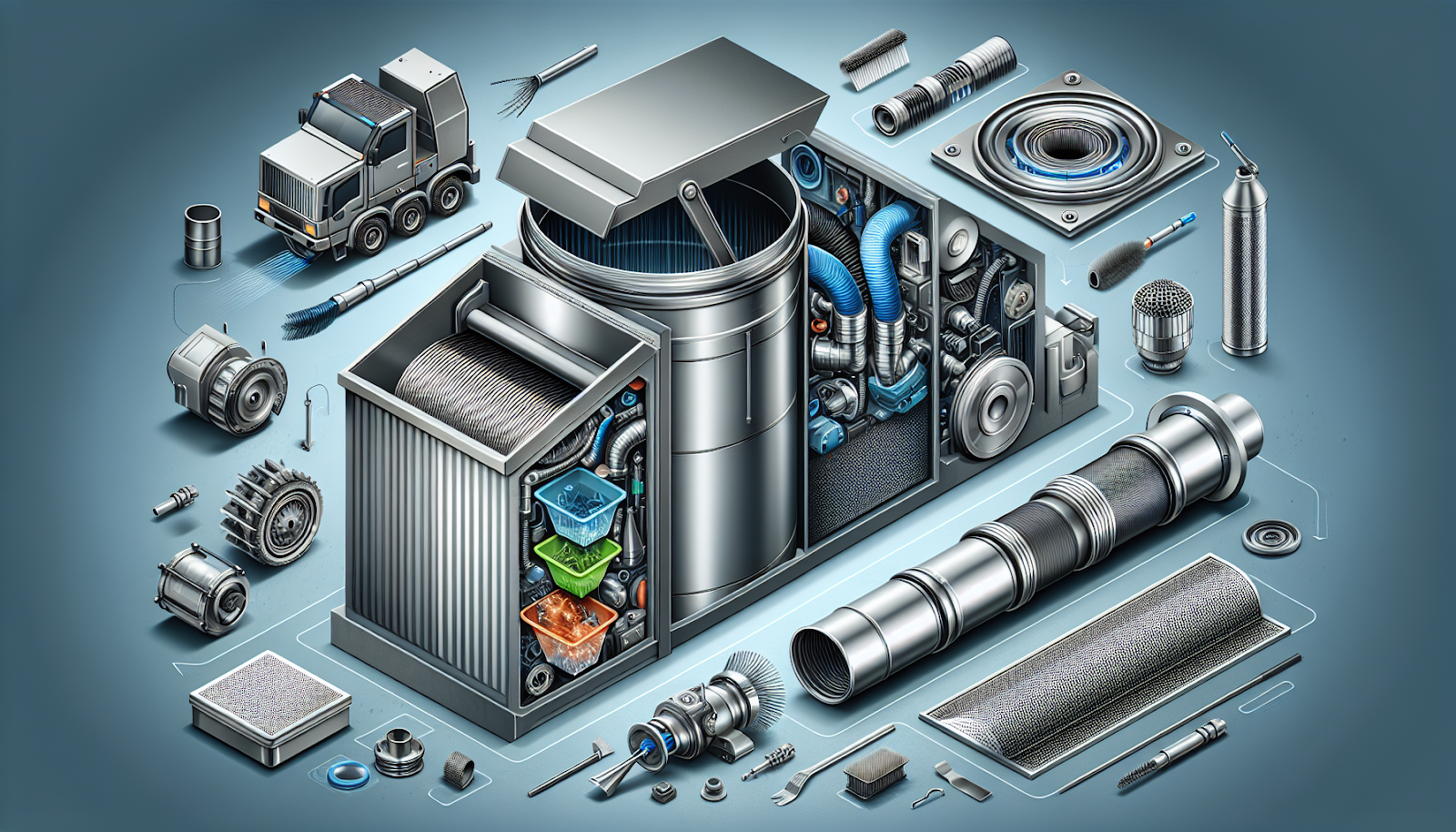 Illustration of customized trash disposal options and accessories