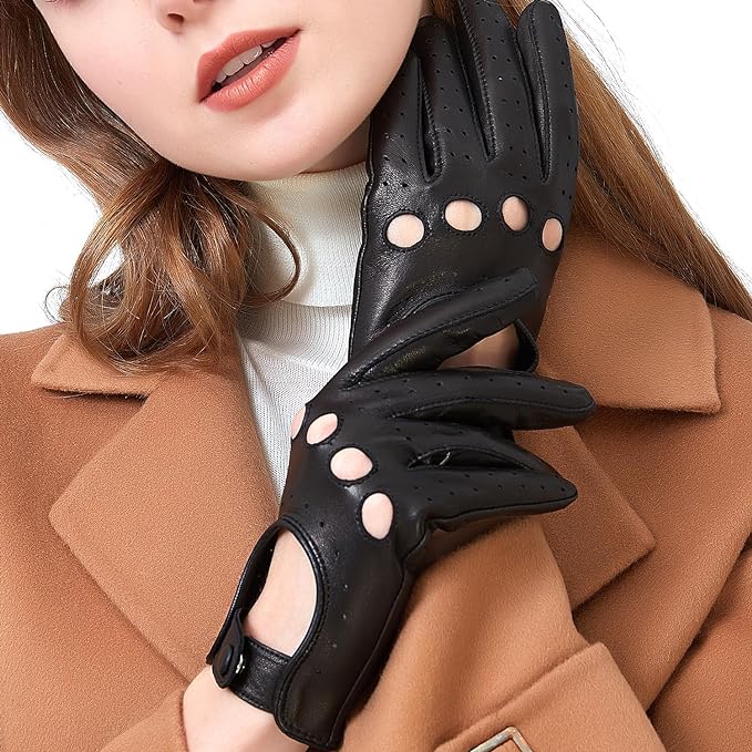 women vintage leather driving gloves