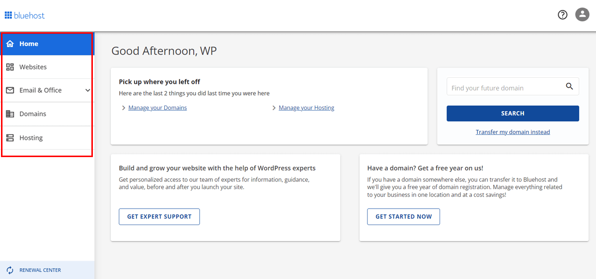 Bluehost Dashboard Walkthrough