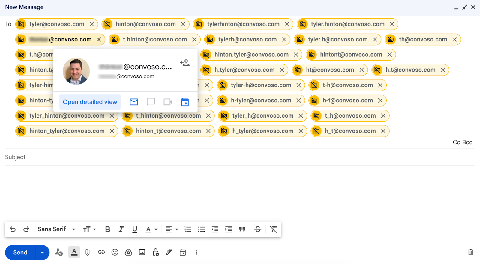Gmail shows which one is the right email address based on their profile pics and job title from the image