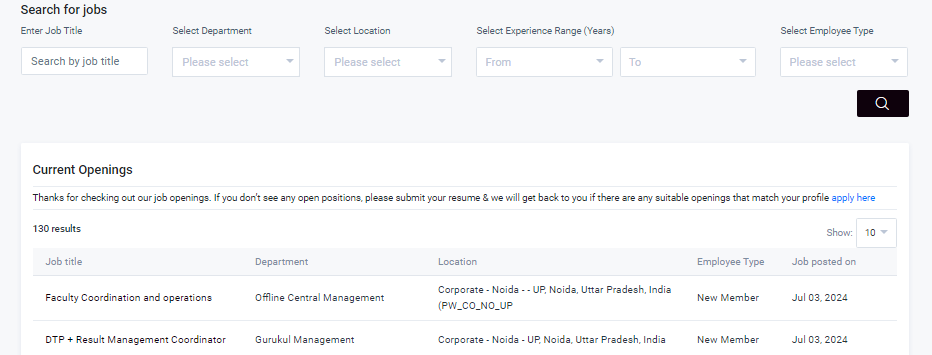 Physics Wallah career page