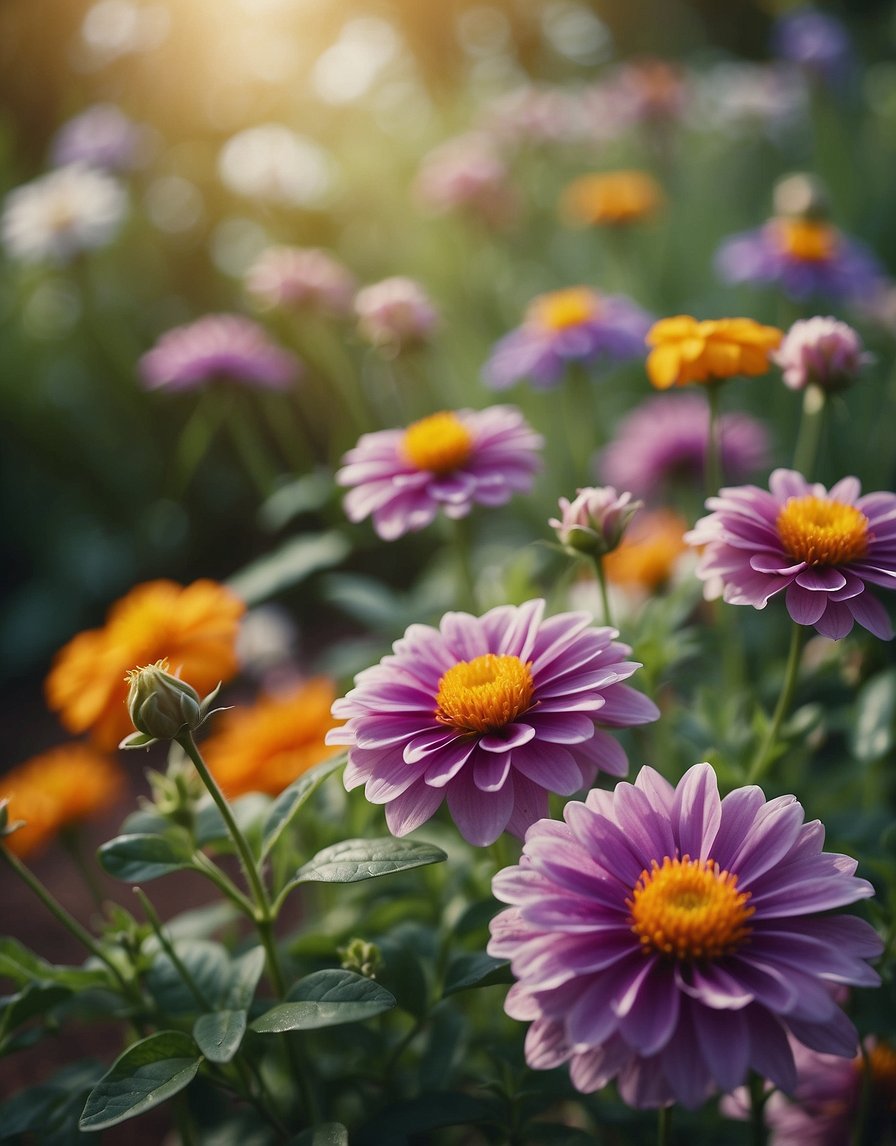 A garden filled with colorful Four O'Clock flowers, emitting a sweet fragrance, surrounded by other aromatic plants