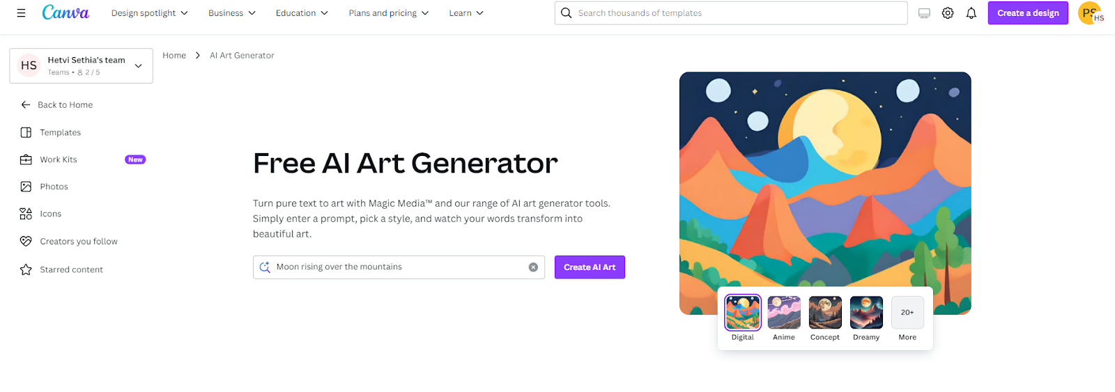 Canva AI Art Generator