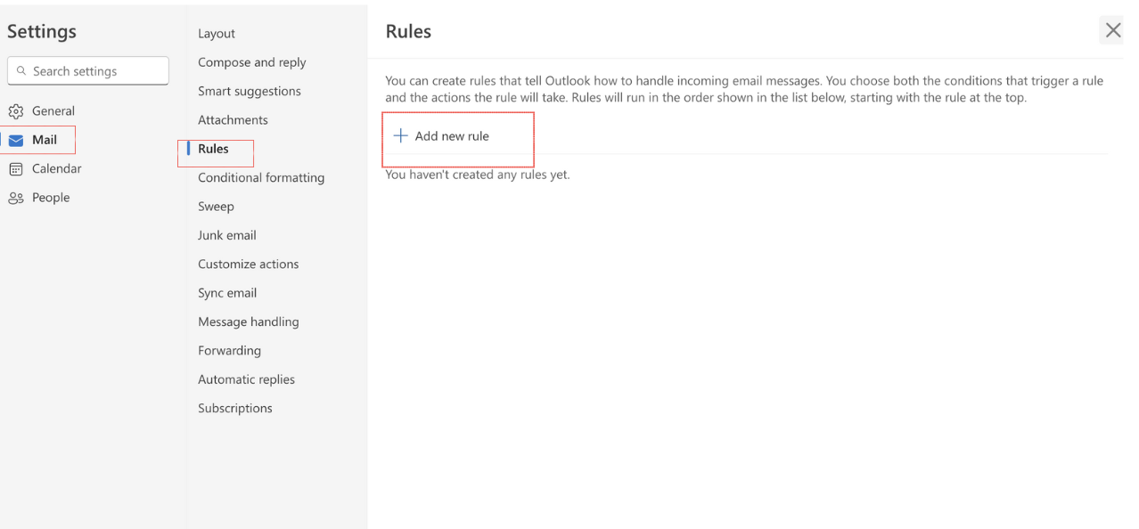 Add a new rule option in outlook 