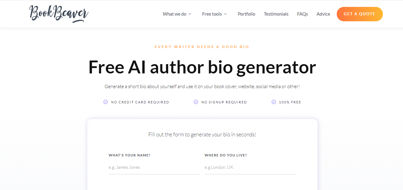 Bookbeaver AI Author Bio Generator