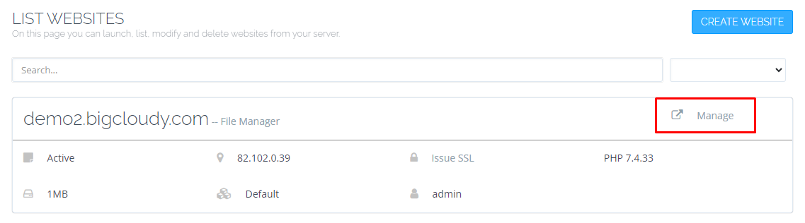 Manage Websites in CyberPanel | BigCloudy KB 