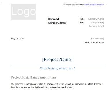 Project risk management plan template
