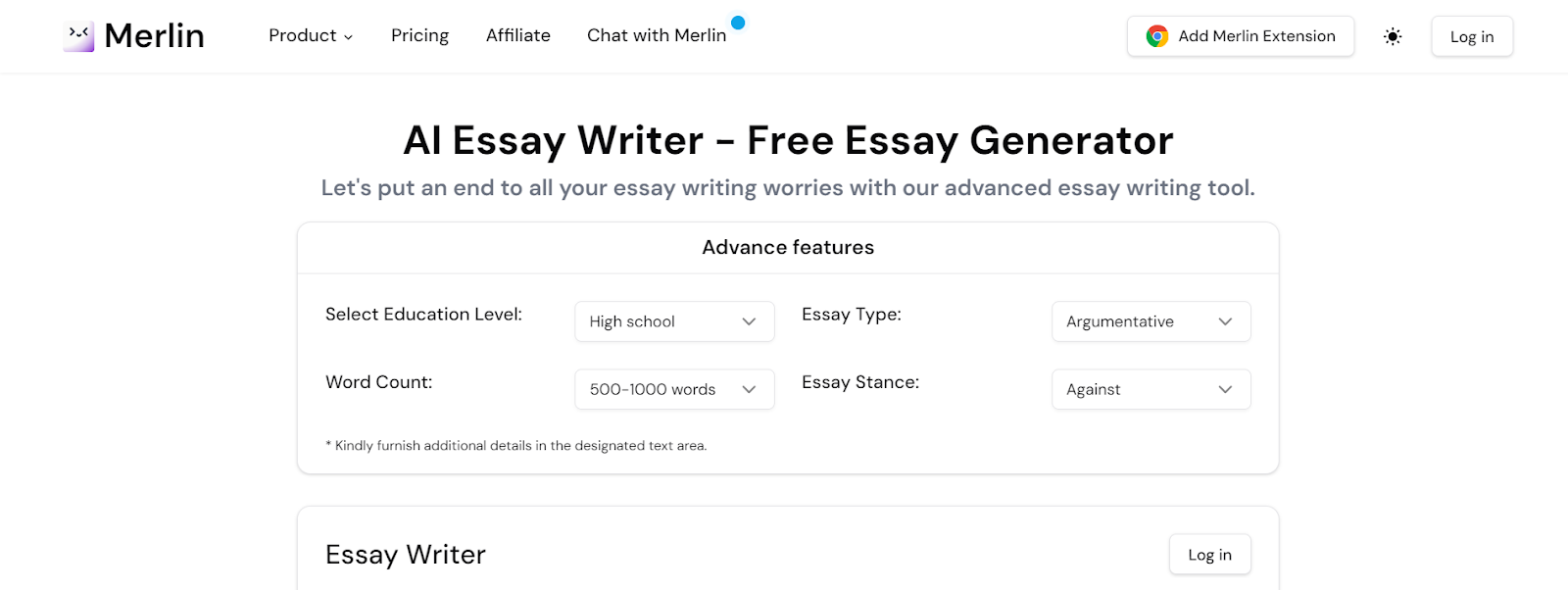 GetMerlin’s AI Essay Writer