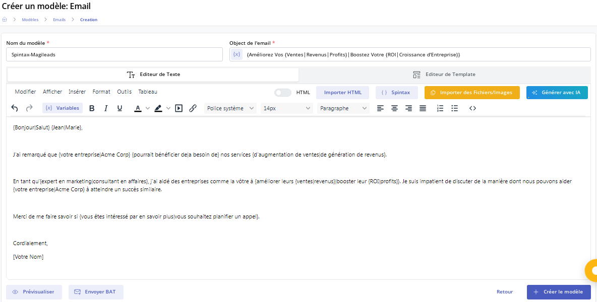 E-Mail-Vorlage für Magileads