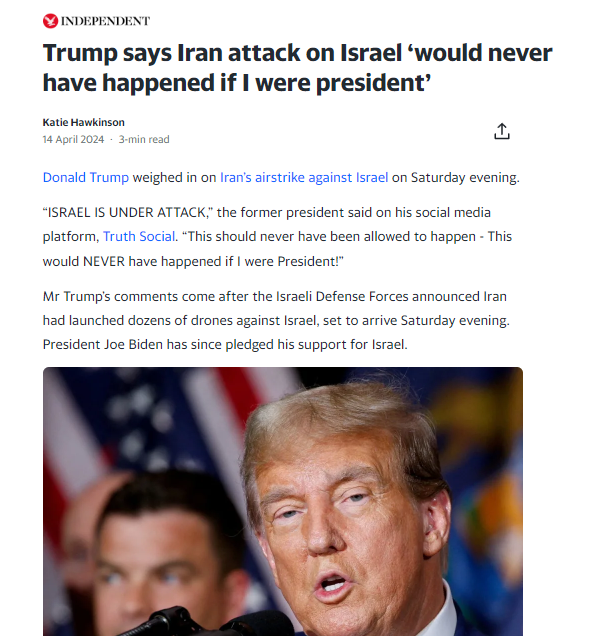 ترامب يعقب على الهجوم الإيراني على إسرائيل