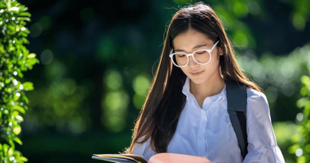 University student reading