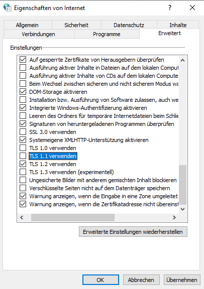 TLS 1.1/1.2/1.3 aktivieren, um den Fehlercode 0x80072F8F 0x20000 zu beheben