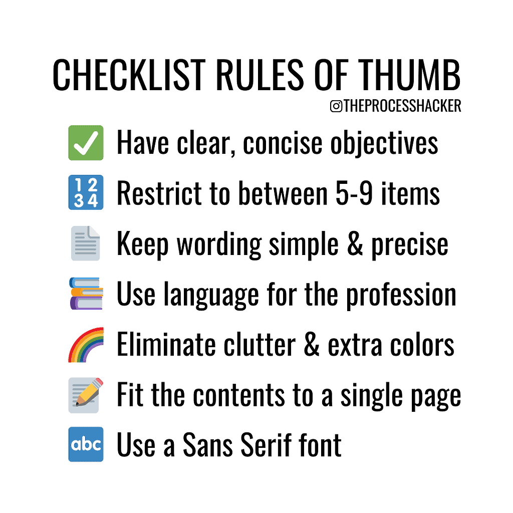 the checklist manifesto rules for creating a checklist