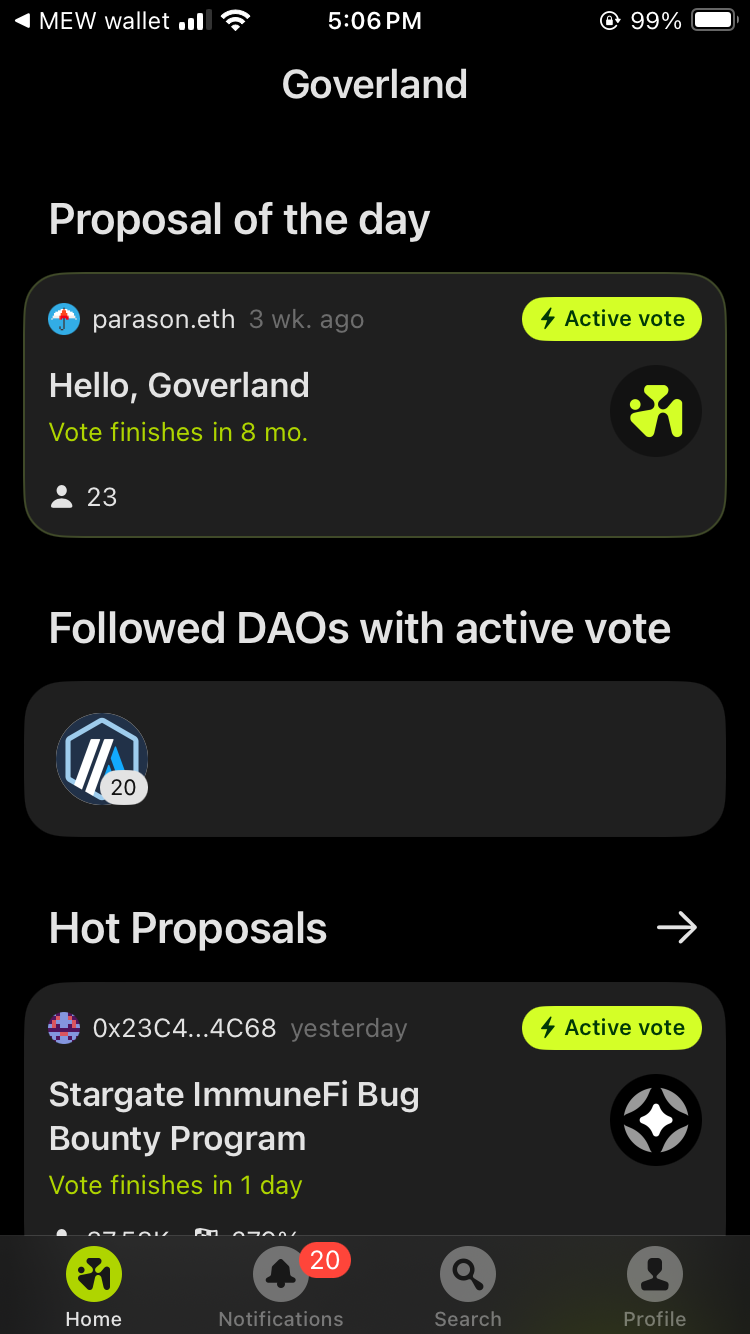 Use Goverland with MEW Mobile
