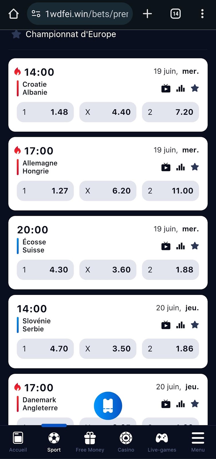 Liste de rencontre du championnat Euro