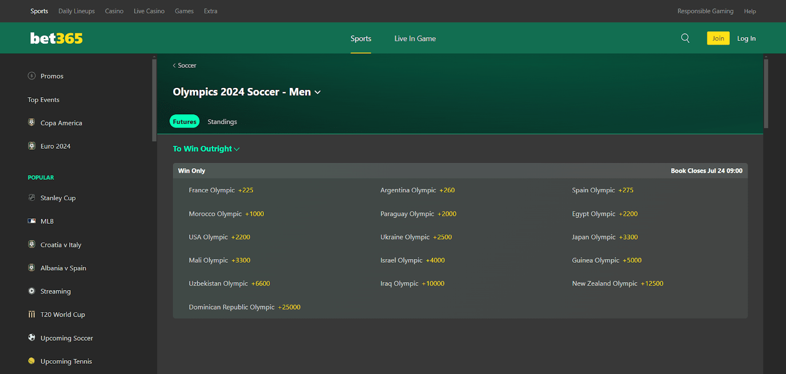 bet365 Olympics page