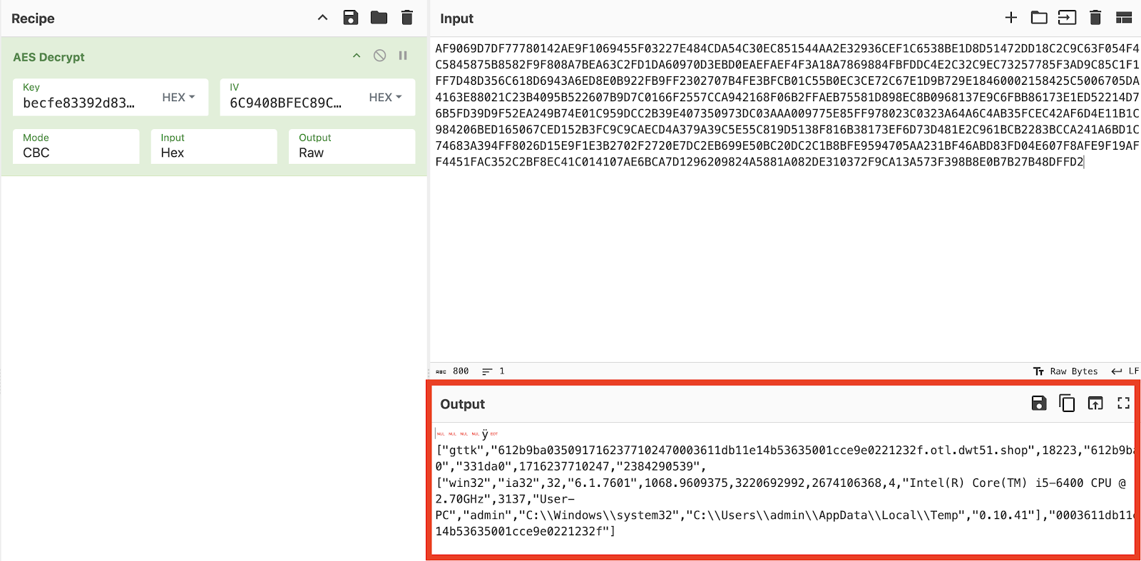 Decrypt Lu0Bot AES traffic in CyberChef