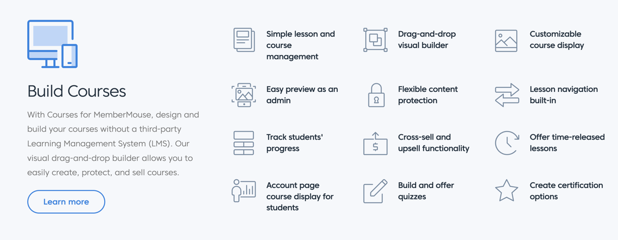 función de creación de cursos de membermouse que puede ayudarle a vender cursos de arte en línea fácilmente