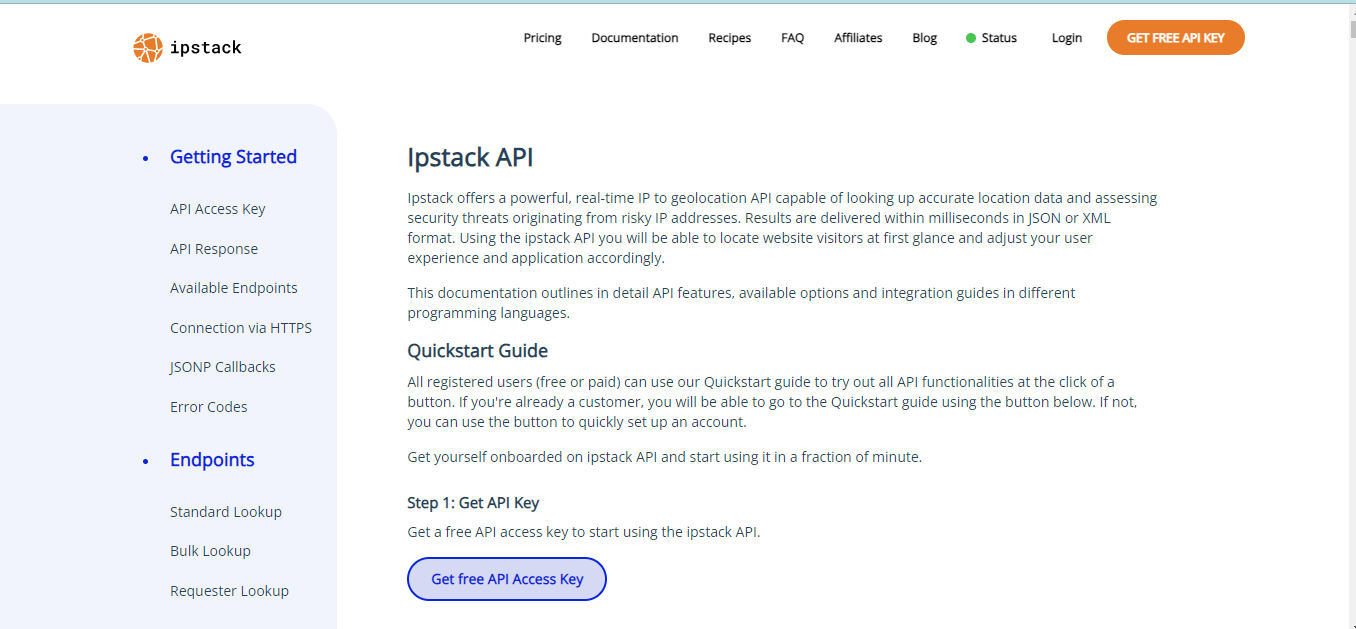 documention for setting up ipstack tool